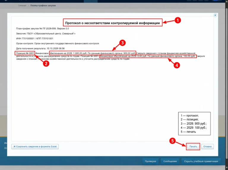 Первый протокол финансового контроля плана ПГ-2028-006: позиция 0001, расхождения за 2028 и 2029 годы